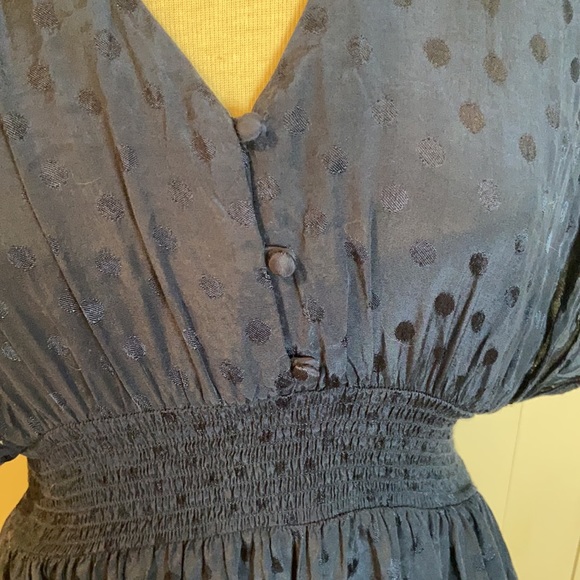 Seen Worn Kept Anthro Navy Polka Dot Maxi Dress - Picture 2 of 4